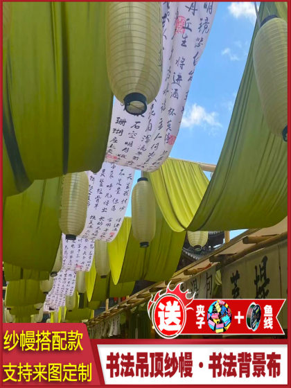 New Chinese Style Calligraphy Gauze Text Antique Matching Grass Green Curtain National Style Background Cloth Photo Ceiling Decorative Yarn