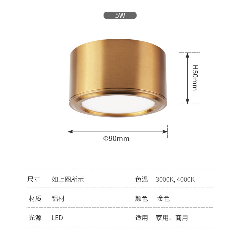 Post-moderno Luz de lujo sala de estar dormitorio downlight tienda de ropa ventana pasillo de alta gama lujo oro abierto-montado proyector