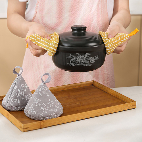 Kitchen heat-resistant lid cover Japanese triangular cotton linen heat insulation pot handle cover sand pot handle high temperature heat-resistant glove