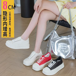 58107内增高小众设计感帆布鞋2026年女式春夏百搭系带内增高板鞋