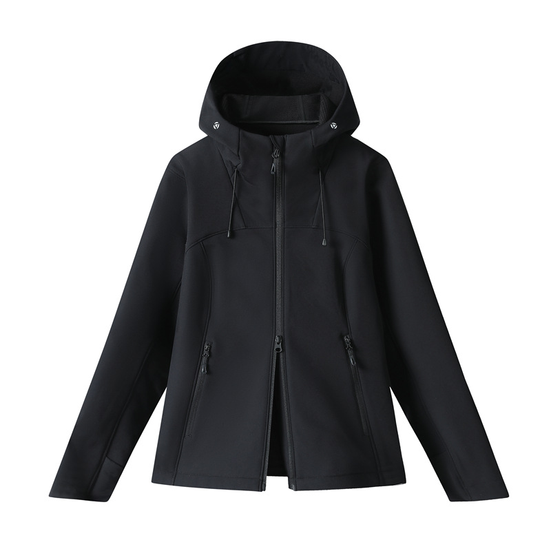 Outdoor softshell jacket with hood, windproof, waterproof, breathable, warm jacket for women, suitable for hiking, trekking, and sports