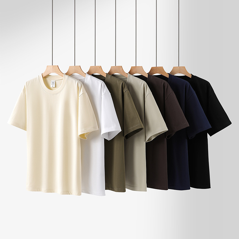 320g Heavy Cotton Solid Color American Style Small Neck Trendy T-shirt Crewneck Short Sleeve Men's and Women's Shoulder Shirt Base Shirt