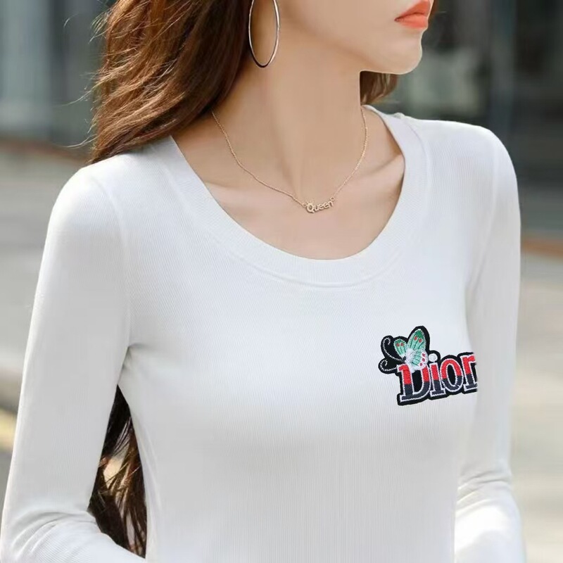 Autumn and Winter New Slim-fit Base Shirt Women's Ins Korean Style Fashionable Embroidered Elegant Outer Wear Threaded Long-sleeved T-Shirt Autumn and Winter New Slim-fit Base Shirt Women's Ins Korean Style Fashionable Embroidered Elegant Outer Wear Threaded Long-sleeved T-Shirt