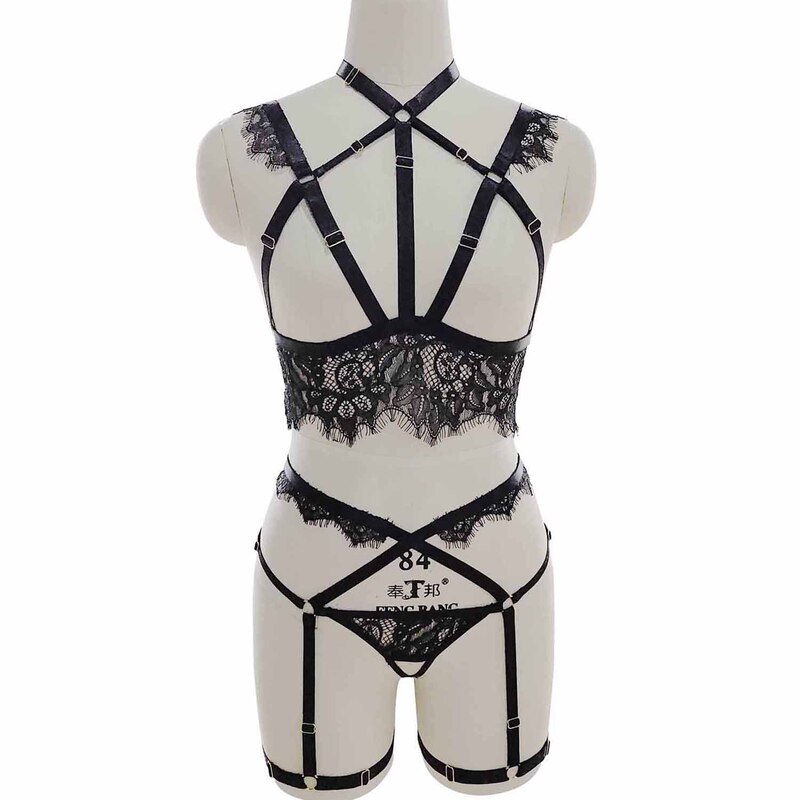 Cross-border European and American Sexy Strap Lace Bra Underwear Underwear Garter Strap Sexy Suit Uniform Tempting Women