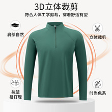 2025年秋冬新款男士长袖polo衫立领半拉链抗菌插肩袖男款翻领长袖