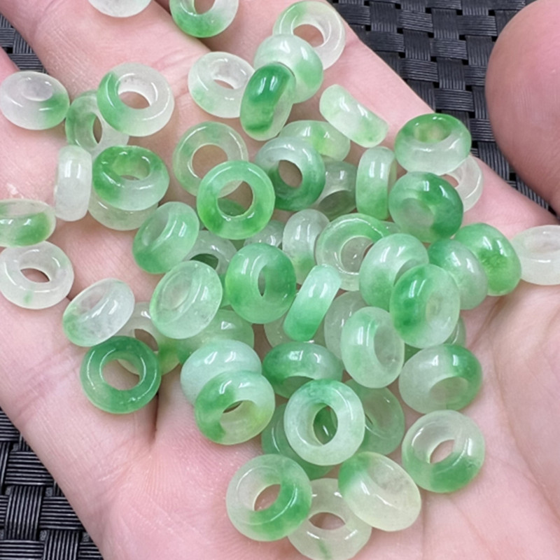 玉石散珠翠玉飘花玉圆环散珠大孔玉扣散珠diy手链项链佛珠隔片珠