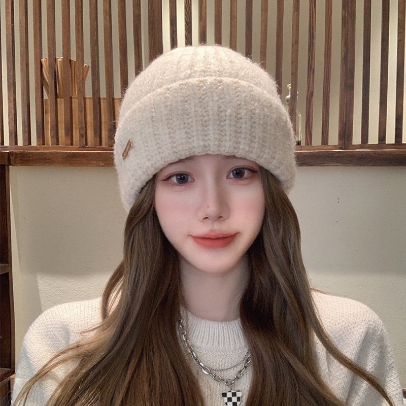 Wool Hat Women's Winter Ear Protection Warm Cold-proof Knitted Hat Big Head Face Lamb Wool Blended Japanese Cold Hat for Men Wool Hat Women's Winter Ear Protection Warm Cold-proof Knitted Hat Big Head Face Lamb Wool Blended Japanese Cold Hat for Men