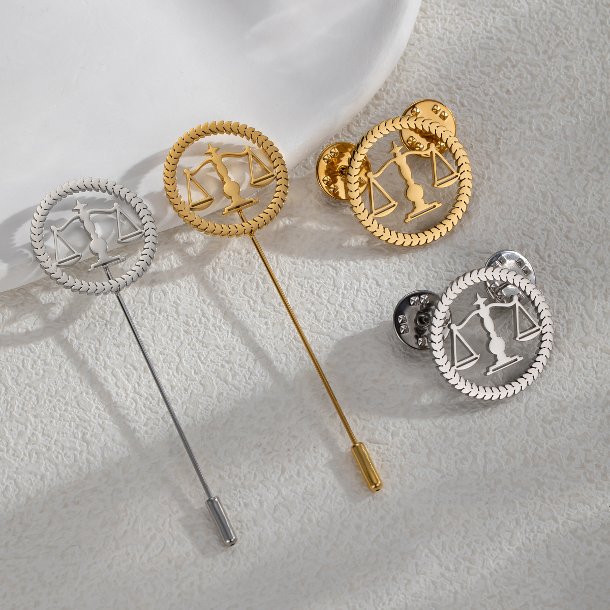 Cross-Border Hot Sale Customized Stainless Steel Cut Out Round Scale Pattern Lawyer Brooch Cufflink Set Decoration