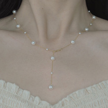 韩国东大门钛钢珍珠项链网红时尚设计感吊坠个性潮文艺范气质项坠