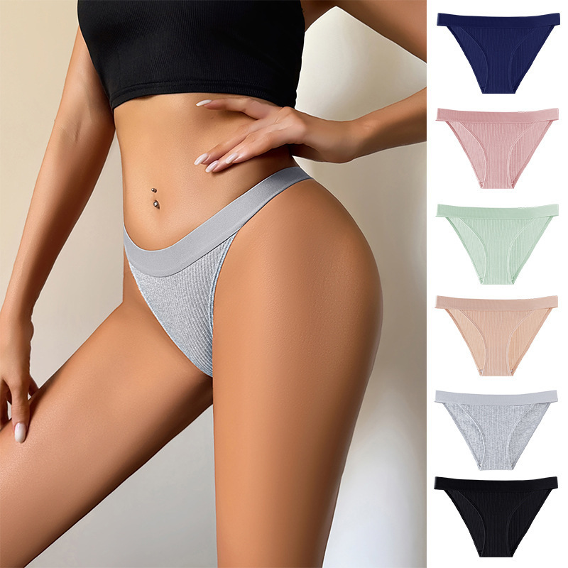 Cross-Border European and American Style Women's Foreign Trade Amazon Ribbed Cotton Sexy Pure Cotton Low-Waist Panties Briefs Factory Wholesale Cross-Border European and American Style Women's Foreign Trade Amazon Ribbed Cotton Sexy Pure Cotton Low-Waist Panties Briefs Factory Wholesale