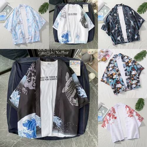 Summer seven-quarter sleeve shirt, men's loose China style, men's sun-proof thin style, antique couple's painted Taoist robe