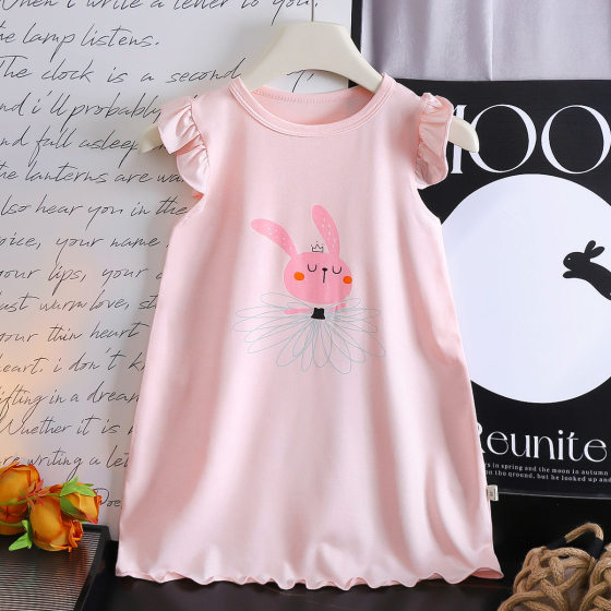 Girls' Nightgown Modal Ultra-thin Summer Children's Pajamas Girls' Air-conditioning Clothes New Style Small and Medium-sized Home Clothes