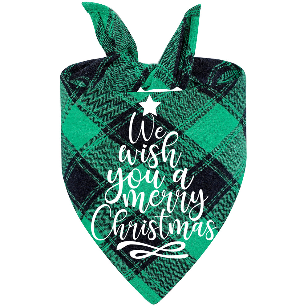 Fabricante en stock transfronterizo exclusivo algodón plaid mascota toalla triángulo perro saliva toalla Navidad mascota saliva toalla