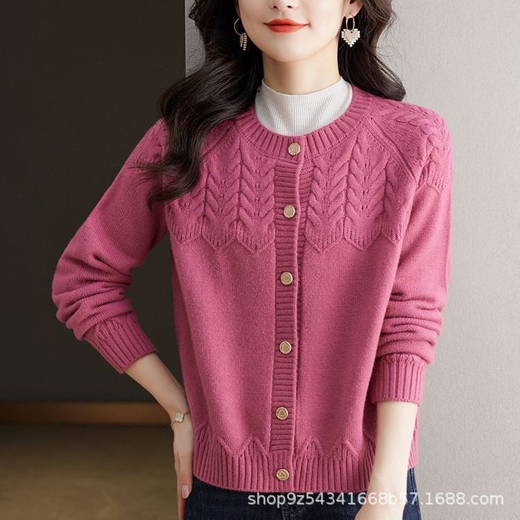 Sweater Cardigan Women's New Autum Round Neck Long-Sleeved Loose Versatile Top Knitted Jacket Petite Short Cardigan