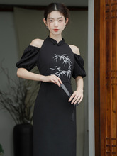 夏季新款日常款改良旗袍裙女夏复古国风新中式连衣裙设计感小黑裙