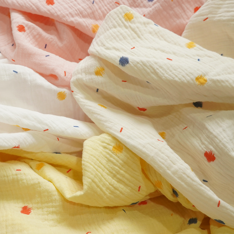 双层皱布纱布布料宝宝睡衣家居服浴巾绉布布头diy棉面料