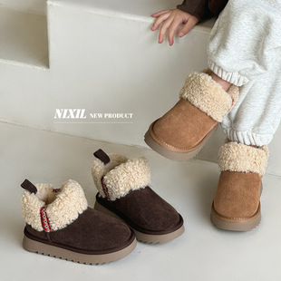 2024 Winter New Children's Snow Boots Frosted Lamb Wool Boots Plus Velvet Thickened Warm Boots for Boys and Girls