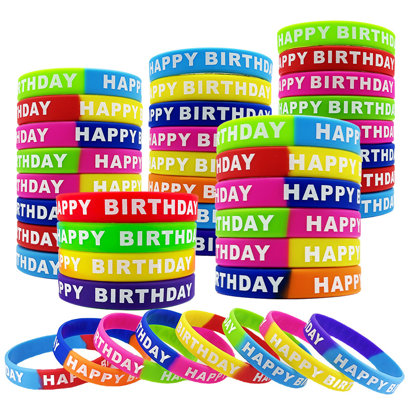 Pulsera de silicona pulsera niños impresión luminosa pulsera redonda deportes pulsera happybirthday banda de silicona