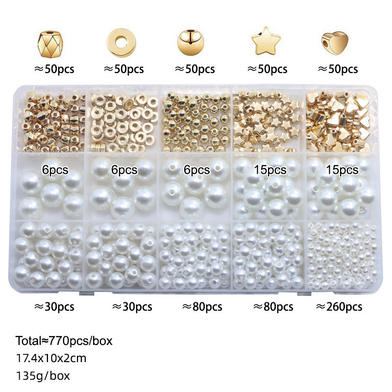 Amazon Venta caliente 770 DIY pulsera collar espaciador perlas agujero ABS imitación perla suelta caja traje