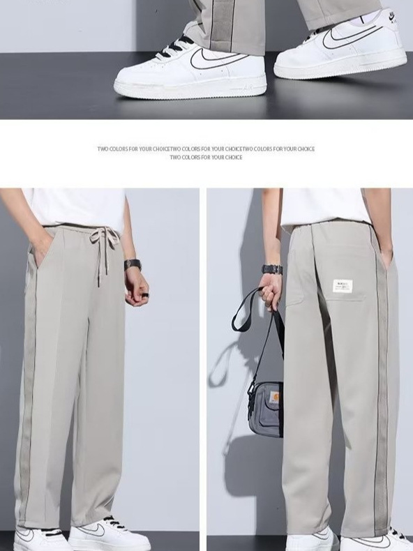 Pantalón casual de color sólido recto de verano drapeado, pantalones para hombre, más grasa, talla grande, pantalones largos de seda de hielo delgados de moda coreana