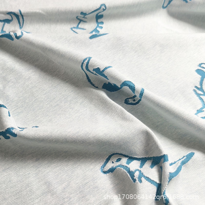 棉盖丝烧花烂花针织面料动物图案童装潮T运动装时装网眼双面布