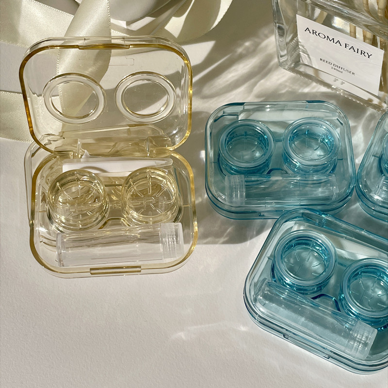 ins wind contact lens case crystal blue portable simple without twist lid contact lens companion care storage box wholesale