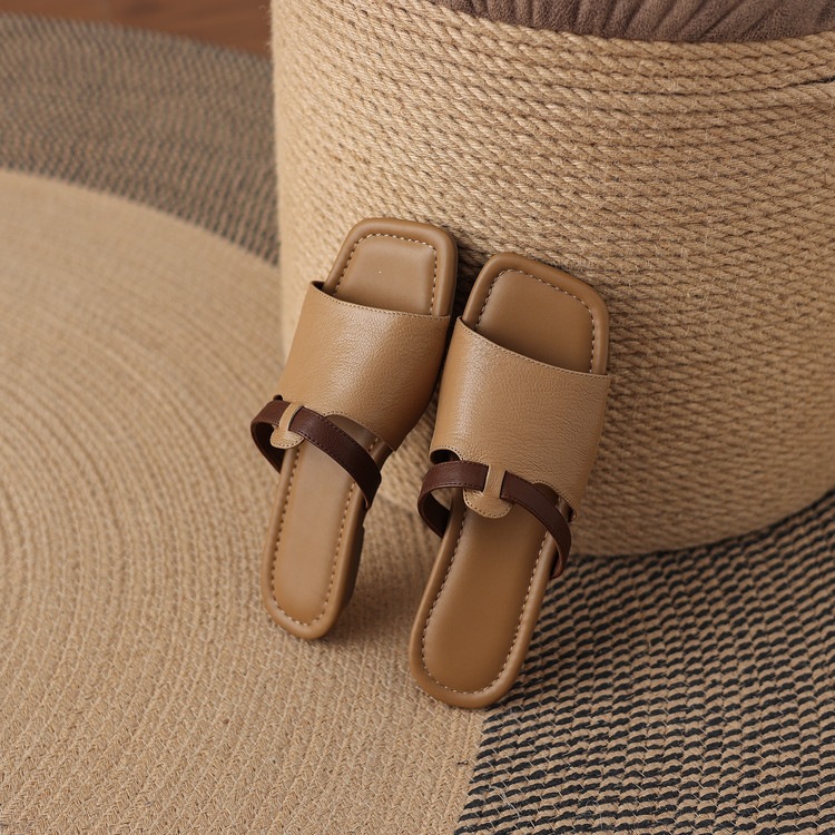 Dép sandal nữ xỏ ngón đế bệt phối màu hở mũi thời trang — màu trắng ngà, màu mơ chi tiết 82
