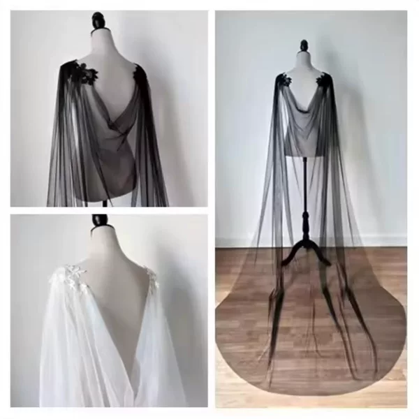Cross-Border Foreign Trade Bridal Lace Appliqué Shawl Wedding Accessories Cloak Black White Ivory