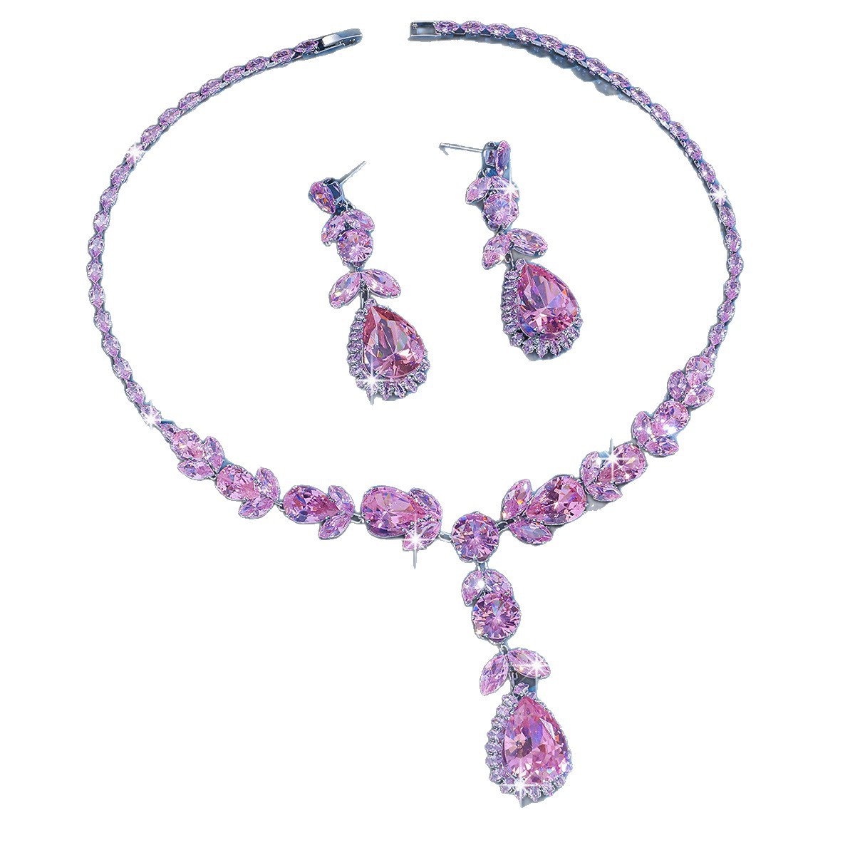 Collar de color de la industria pesada amazona orejas joyas set de moda de lujo vestido de novia cena joyas de zircon mujer image 6