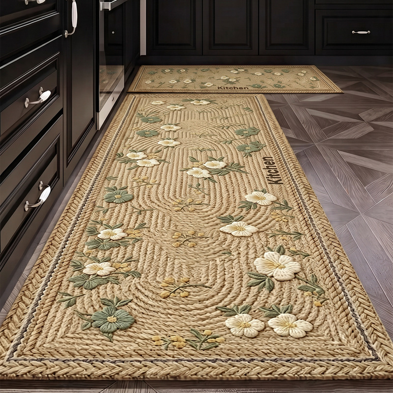 Woven-style diatomaceous earth kitchen floor mat, long strip design, absorbent, durable, non-slip, washable, available in stock