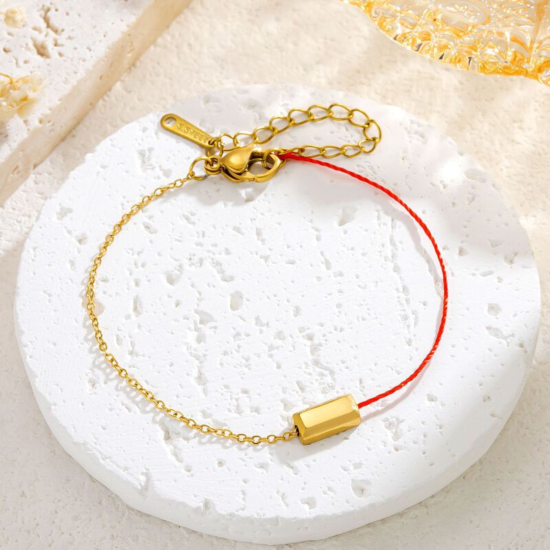 Chinese Style Chocolate Small Bric Stitching Square Red Rope Bracelet Women's Ins Fashionable Distinctive Simple All-Match Hand Rope