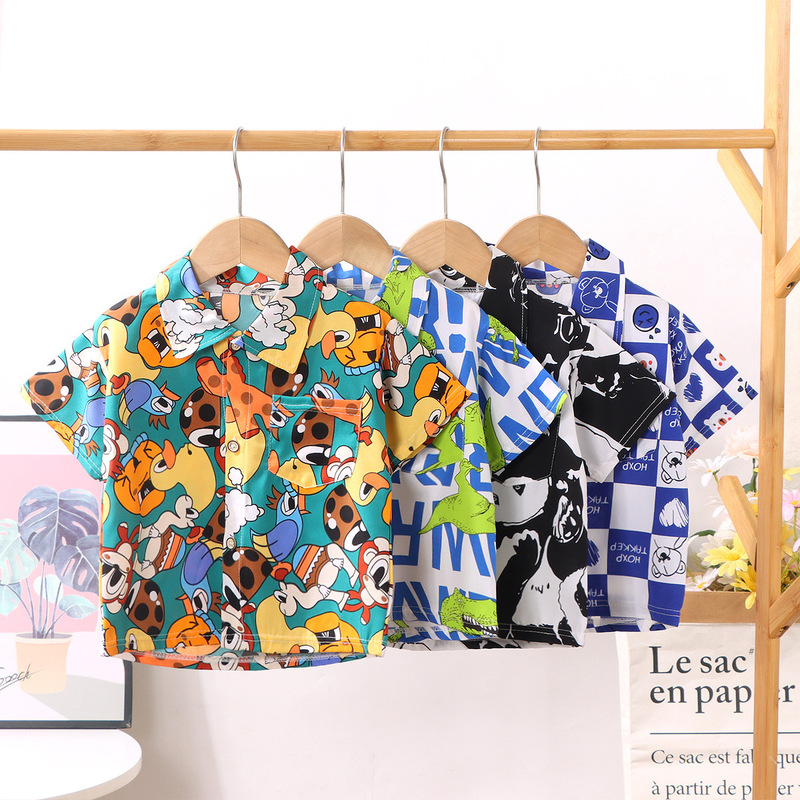 Children's shirt boys and girls lapel shirt summer baby short sleeve floral shirt floral shirt doll shirt wholesale