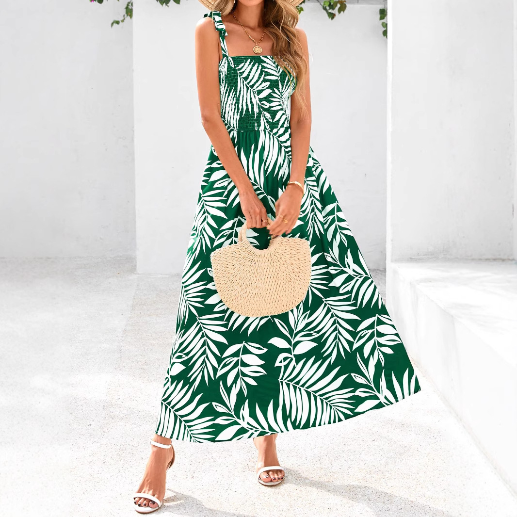 2026 Summer Commute Style Women Sleeveless Printed Long Camisole Dress_ecoleips.com