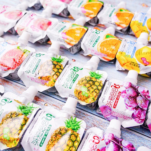 Box wholesale leisure social media snacks independent bagged 88g fruit pudding coconut fruit particles slurp jelly