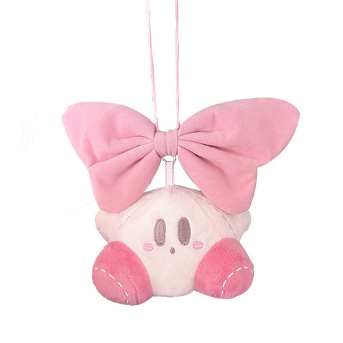 Cartoon Star Kirby Car Ornament Girl Bow Car Hanging Decor Plush Schoolbag Small Ornament