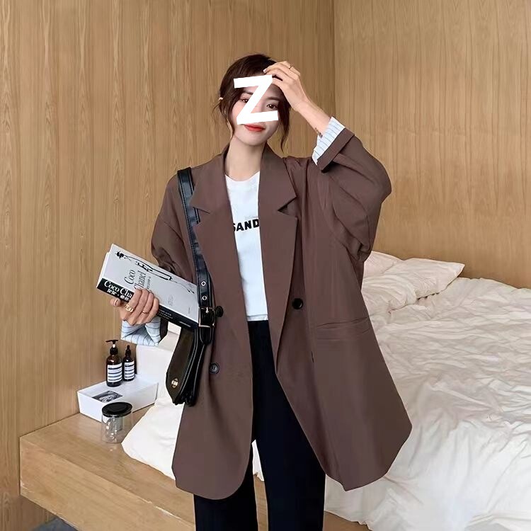 秋季新款韩版宽松条纹中长款黑色休闲西装外套女休闲外套女士西装|undefined