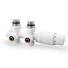 恒温散热器直式H阀组件白色恒温头阀黄铜恒温H型散热器阀厂家定制