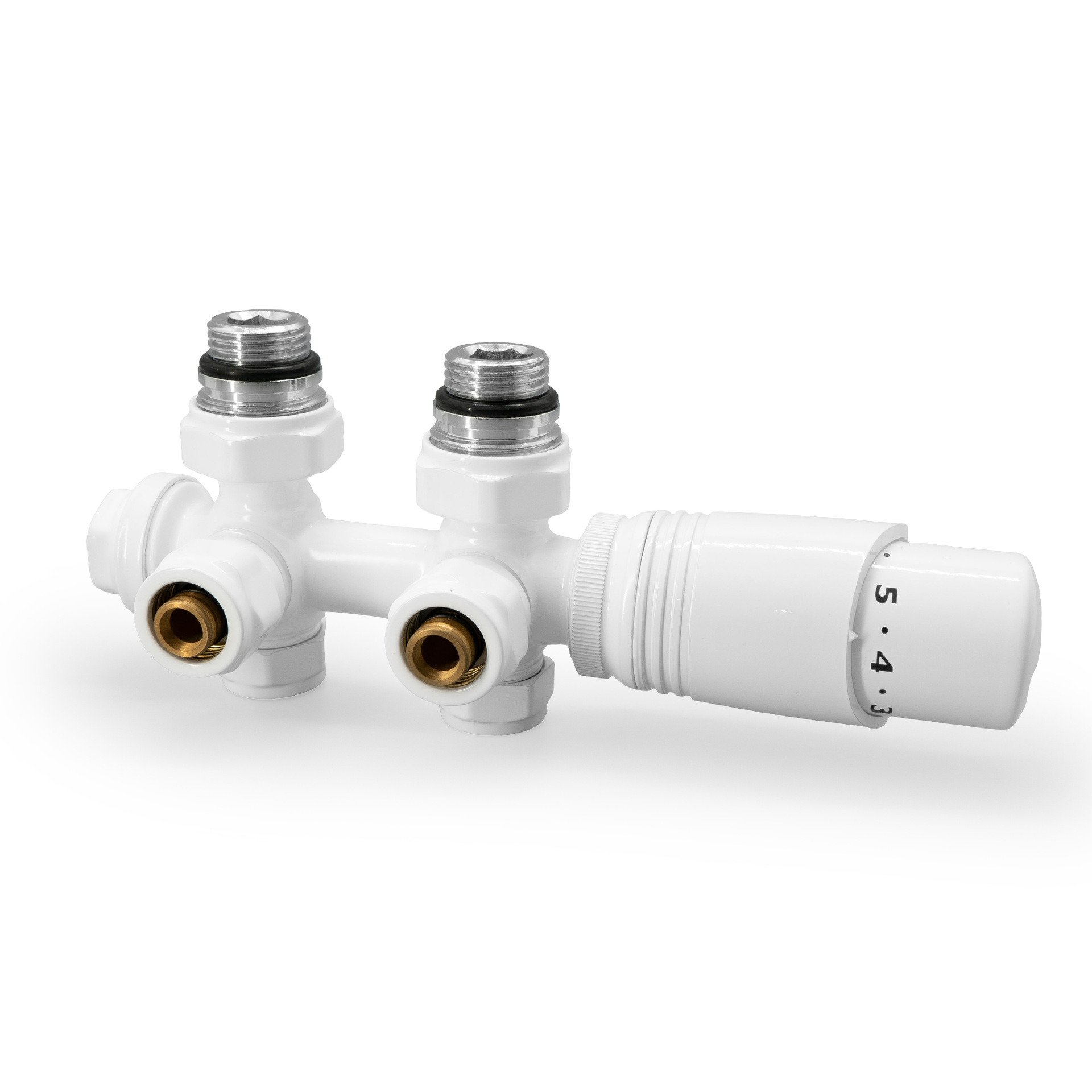 恒温散热器直式H阀组件白色恒温头阀黄铜恒温H型散热器阀厂家定制