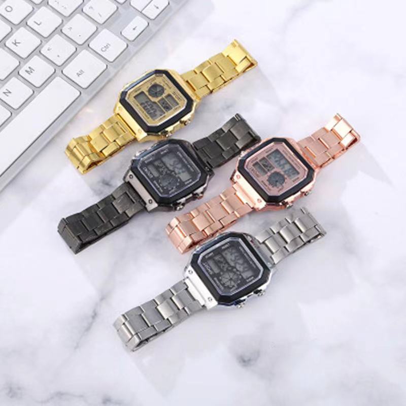 Sports Leisure Fashion Trend Electroplated Shell Steel Strip LCD Fashion Colorful Cold Light Electronic Watch Foreign Trade Explosions