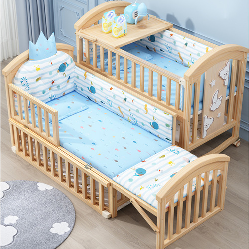 Crib multifunctional bb baby bed solid wood paintless shaker newborn removable children's spliced ​​large bed