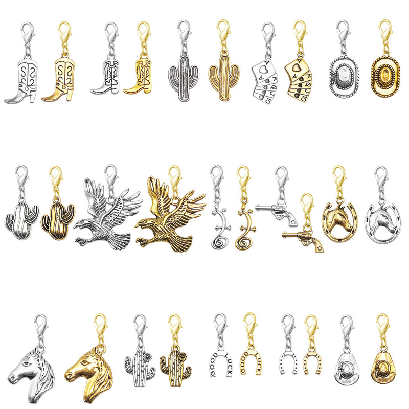Retro Gold and Silver Pendant Western Cowboy Style Alloy Pendant DIY Jewelry Accessories Bag Keychain Pendant