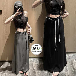 孕妇裙产前产后可穿新式时尚韩系孕妇高弹抽绳调节无托腹孕半身裙