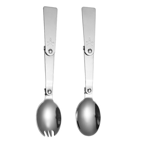 304 stainless steel foldable spoon, travel convenient spoon and fork integrated three-fold spoon, two-piece tableware set
