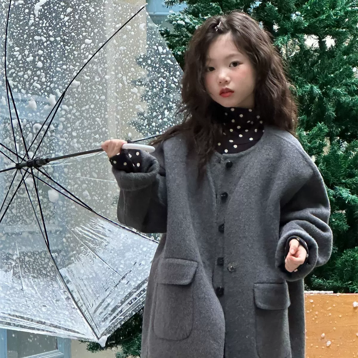 花与寻童装儿童羊绒呢大衣高端假两件羊毛大衣女童呢外套风衣潮