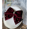 Evening dress for bride, retro burgundy hair accessory, hairgrip with bow, advanced wedding dress, high-quality style