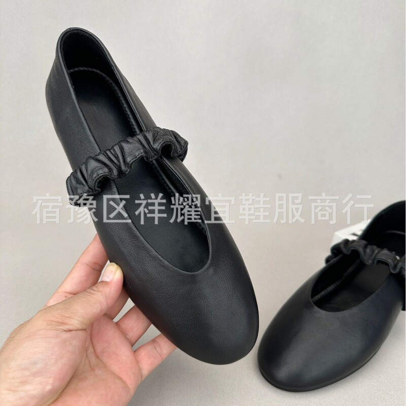 Cross-border genuine leather AL brand retro elastic strap Mary Jane flats for women, versatile ballet shoes Cross-border genuine leather AL brand retro elastic strap Mary Jane flats for women, versatile ballet shoes