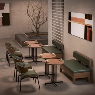 Commercial Solid Wood Leisure Negotiation Milk Tea Restaurant Coffee Shop Sofa Table and Chair Combination Dining Table Wall Card Seat Sofa