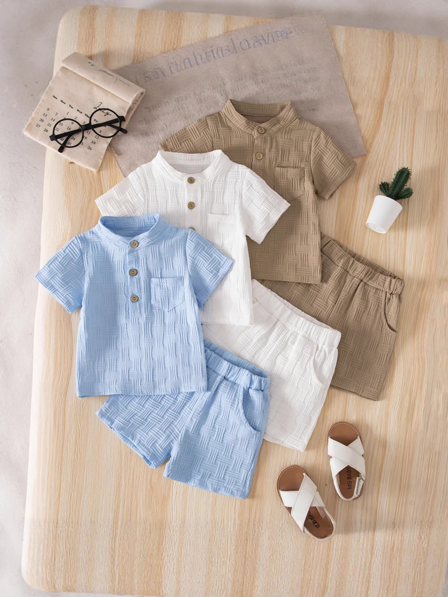summer children's fashionable solid color set for boys for leisure