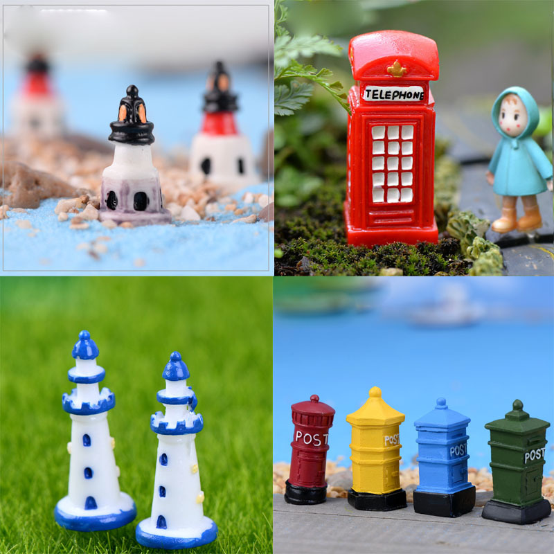 微景观电话亭灯塔邮箱LOVE路面蛋糕汽车沙盘鱼缸摆件