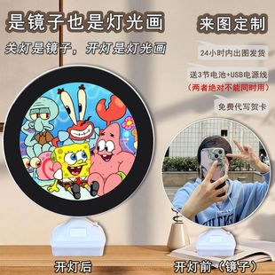 Round mirror sponge baby Pie star crab boss rechargeable luminous monochrome atmosphere decoration Children's Day gift